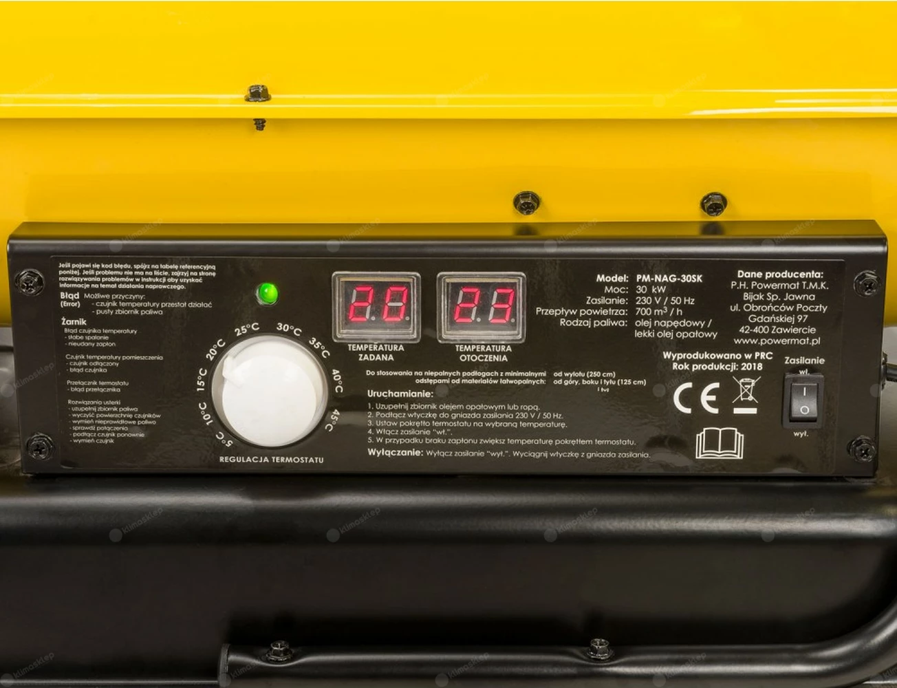 Nagrzewnica olejowa Powermat 30 kW z funkcją wychładzania komory spalania